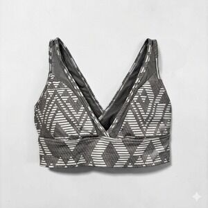 Aerie Chill Play Move Sports Bra XS Black White‎ Geometric Mesh Racerback Yoga